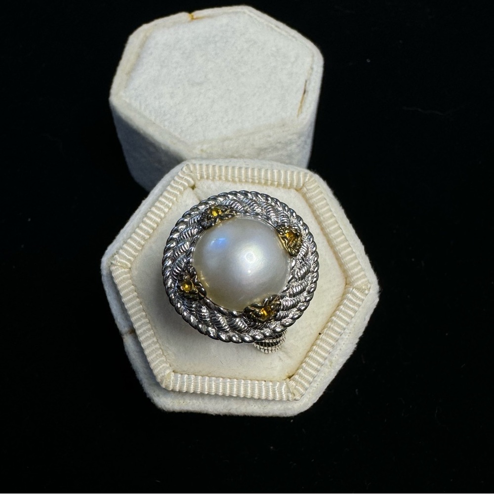 Judith Ripka Sterling Silver Fresh Water Pearl & Citrine Ring